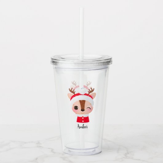 Schattige Kerstmis Santa Rendier Head Acryl Drinkbeker (Voorkant)