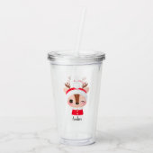 Schattige Kerstmis Santa Rendier Head Acryl Drinkbeker (Achterkant)