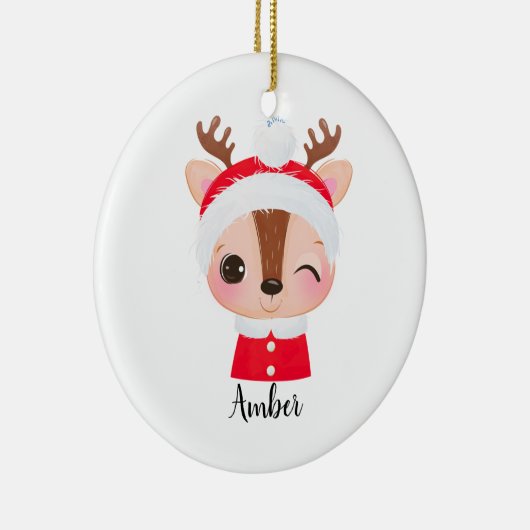 Schattige Kerstmis Santa Rendier Head Keramisch Ornament (Rechts)