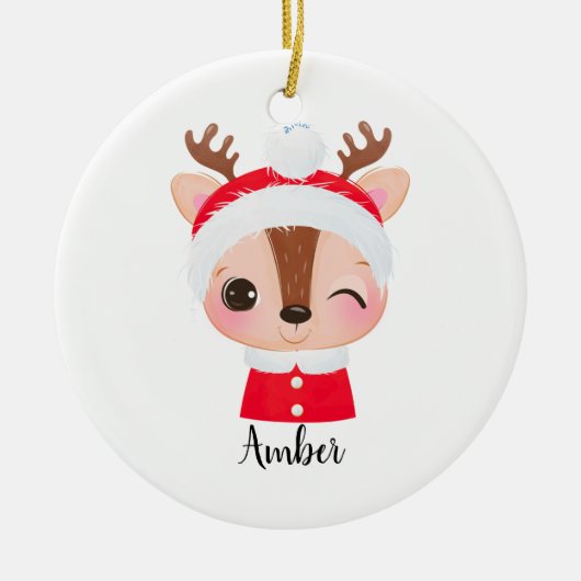 Schattige Kerstmis Santa Rendier Head Keramisch Ornament (Voorkant)