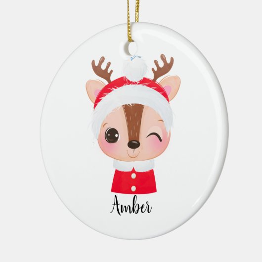 Schattige Kerstmis Santa Rendier Head Keramisch Ornament (Links)