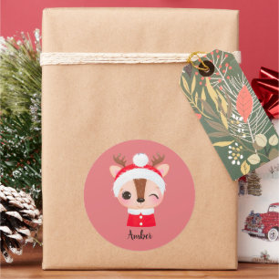 Schattige Kerstmis Santa Rendier Head Ronde Sticker
