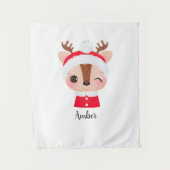 Schattige Kerstmis Santa Rendier Head Wandkleed (Voorkant)
