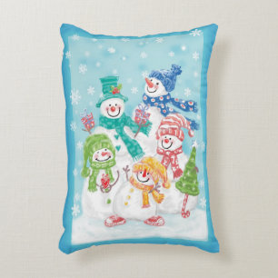 Schattige Kerstmis Sneeuwman Familie in de Sneeuw Accent Kussen