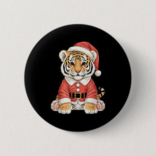 Schattige Kerstmis Tijger Kerstman Safari Dier Ronde Button 5,7 Cm