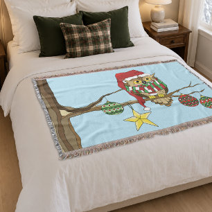 Schattige Kerstmis Uil Vakantie Boom Deken