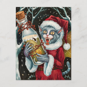 Schattige Kerstmis Vampier Grijze Kat Fee Briefkaart