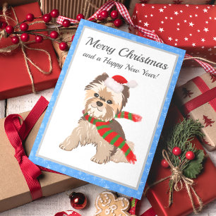 Schattige Kerstmis Yorkie in Kerstmannenhoed Merry Feestdagen Kaart