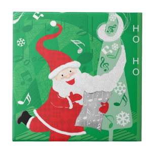 Schattige Kerstmis, zingende en dansende Kerstman Tegeltje