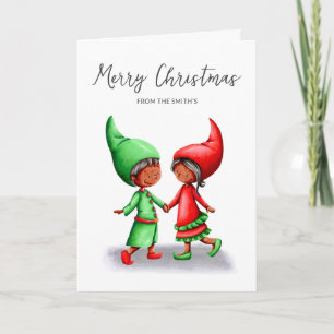 Schattige Kerstmis Zwarte Elfen Vrolijk Kerstfeest Kaart