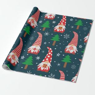 Schattige Kerstmnisdwergen met bomen en sneeuwvlok Cadeaupapier