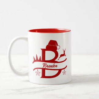 Schattige kerstmonogram & naam Mok
