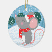 Schattige kerstmuis keramisch ornament (Links)