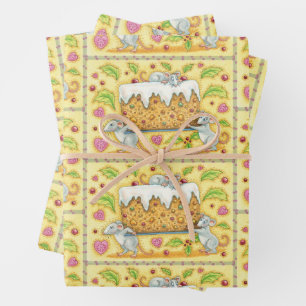 Schattige Kerstmuizen die een Fruitcake Dessert dr Inpakpapier Vel