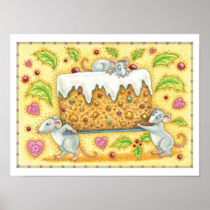 Schattige Kerstmuizen die een Fruitcake Dessert dr Poster