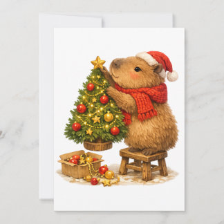 Schattige Kerstmuts Capybara die een Kerstboom Ver Feestdagenkaart