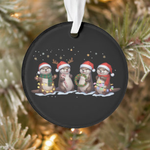Schattige Kerstotters in Kerstmannenmutsen Grappig Ornament