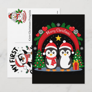 Schattige Kerstpinguin Clipart Digitale Kunst Graf Feestdagenkaart