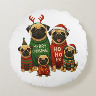 🎄 Schattige Kerstpugs in Festive Truien Rond Kussen