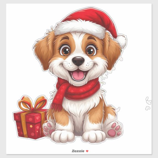 Schattige kerstpuppy met kerstmuts sticker (Vel)