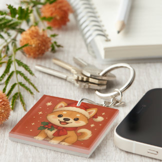 Schattige Kerstpuppy Sleutelhanger