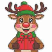 Schattige kerstrendier met een cadeau sticker (Voorkant)
