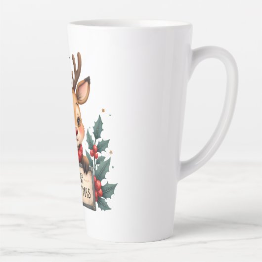 Schattige Kerstrendier met Holly en Teken Latte Mok (Rechts)