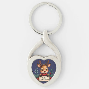 Schattige Kerstrendier met Holly en Teken Sleutelhanger
