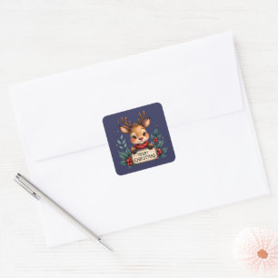 Schattige Kerstrendier met Holly en Teken Vierkante Sticker