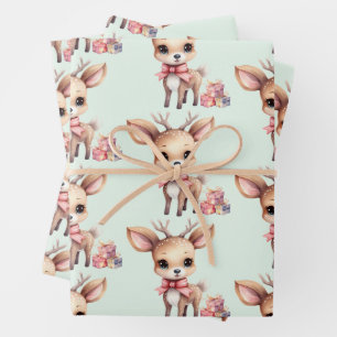 Schattige kerstrendier met kerstcadeaupatroon inpakpapier vel