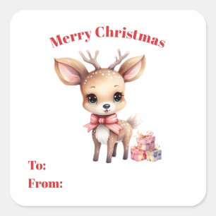 Schattige Kerstrendier met Vakantie Cadeaus Vierkante Sticker