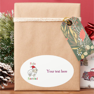 Schattige Kerstschaap – Feliz Navidad Ovale Sticker