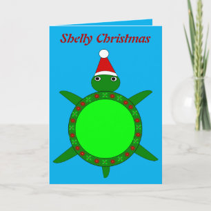Schattige Kerstschildpad met Bloemrijke Schelp Kaart