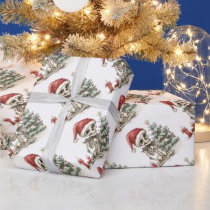 Schattige kerstskelet en kerstboom cadeaupapier