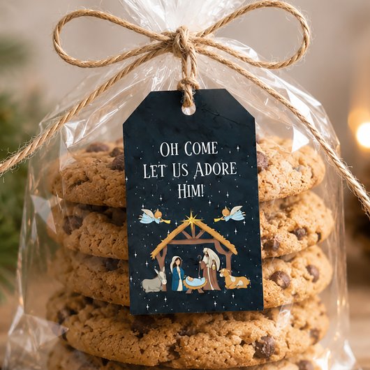 Schattige Kerststal Cadeaulabel