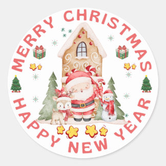 Schattige Kerststicker | Feestelijke Vakantiedesig Ronde Sticker