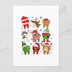 Schattige Kersttandheelkundige Tand Karakters Leuk Feestdagenkaart