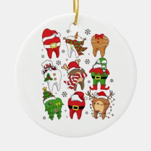 Schattige Kersttandheelkundige Tand Karakters Leuk Keramisch Ornament
