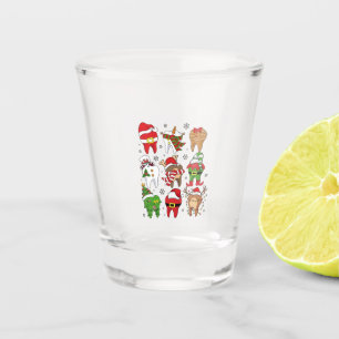 Schattige Kersttandheelkundige Tand Karakters Leuk Shot Glas