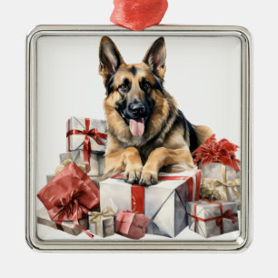 SCHATTIGE KERSTVAKANTIE DUITSE HERDERSHOND METALEN ORNAMENT