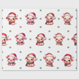 Schattige kerstvakantie Kawaii Pigs op White II Cadeaupapier