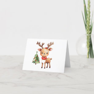 Schattige Kerstvakantie Rendier met Boom BLANK Feestdagen Kaart