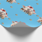 Schattige kerstvakantie Varkens op blauw Cadeaupapier (Hoek)