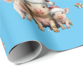 Schattige kerstvakantie Varkens op blauw Cadeaupapier (Rol Hoek)