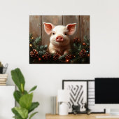 Schattige kerstvarken rustiek schilderij poster (Thuiskantoor)