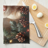 Schattige kerstvarken rustiek schilderij theedoek (Quarter Fold)