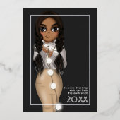 Schattige Kerstverlichting Afro-Amerikaanse Vrouw Folie Feestdagenkaart (Voorkant)
