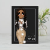 Schattige Kerstverlichting Afro-Amerikaanse Vrouw Folie Feestdagenkaart (Staand Voorkant)