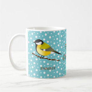 Schattige Kerstvogel Grote Mees Parus Major En Naa Koffiemok