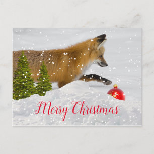 Schattige Kerstvos en Rode Versiering Briefkaart